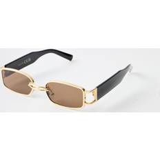 boohooMAN Gold Metal Detail Rectangular Sunglasses - Black