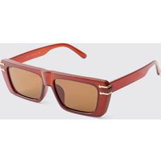 boohooMAN Brown Contrast Lense Rectangular Sunglasses - Brown