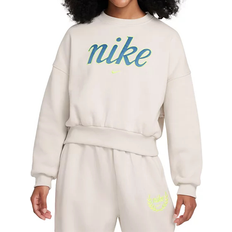 Nike Big Kid's Sportswear Club Fleece Boxy Crew Neck Sweatshirt - Light Bone/Volt (FZ5566-072)