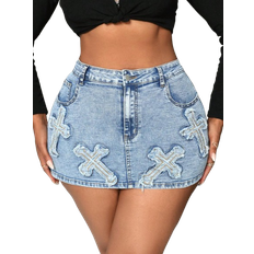 Denim Skirts - Women Shein SXY Women's Plus Size Denim Skirt Skinny Mini Skirt Blue Denim Skirt Sexy Party Outing Mini Skirt Halloween Costume