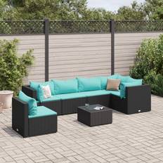 Blåa Loungeset Utemöbler vidaXL Loungegrupp För Trädgården Med Dynor 7 Delar Svart Konstrotting Loungeset