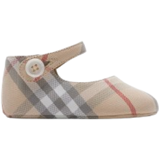 Gris Bailarinas Burberry Check Cotton Mary Jane Flats - Pale Stone