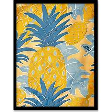 Yellow Framed Art ARTERY8 Bright Yellow Pineapples Fruity Fun Print A4 Framed Art