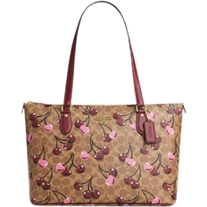 Coach Gallery Tote Bag In Signature Canvas With Cherry Print - Gold/Tan Multi