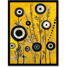 Yellow Framed Art ARTERY8 Yellow Abstract Geometric Wildflowers Print A4 Framed Art