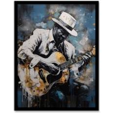 Acrylic Framed Art ARTERY8 Guitarist Playing Acoustic Blues A4 Framed Art