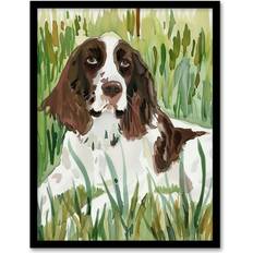 Green Framed Art ARTERY8 Dog Lover English Springer Spaniel A4 Framed Art
