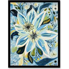 ARTERY8 Blue Abstract Wildflowers Floral Print A4 Framed Art