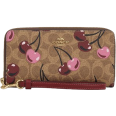 Coach Long Zip Around Wallet In Signature Canvas With Cherry Print - Gold/Tan Multi