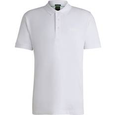 White Polo Shirts BOSS Paddy Mirror Regular Fit Polo Shirt with Logo Detail - White