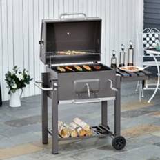 OutSunny Enclosed Lid Charcoal BBQs OutSunny Charcoal Grill BBQ Trolley