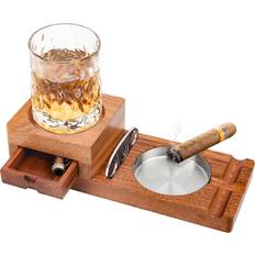 Ashtrays Litoaph Wooden Cigar Ashtray, Cigar Ash Trays Men Outdoor, Cigar Accessories, Whiskey Accessories Men, Cigar Ashtray for Outside Patio, Cigar Gifts