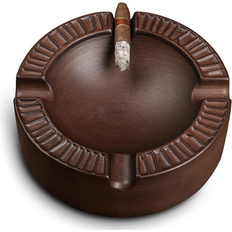 Ashtrays Bino 8.5" Solid Walnut Wood Ashtray, Cigar Accessory & Gift For Men, 4-Finger Large Cigar Holder, Round in Brown Wayfair (8.5"