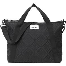 Large Floral Quilt Crossbody Shopper Bag - Black