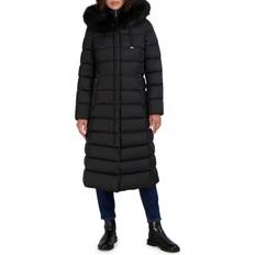 Tahari Nellie Faux Fur Trim Hooded Puffer Jacket with Bib - Black