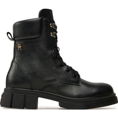 Tommy Hilfiger Leather Lace Up Biker Boots - Black