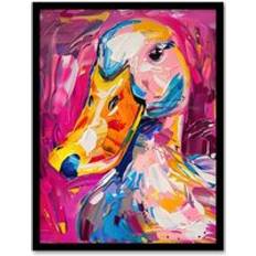 Acrylic Framed Art ARTERY8 Aylesbury Duck Portrait Hot Pink Print A4 Framed Art