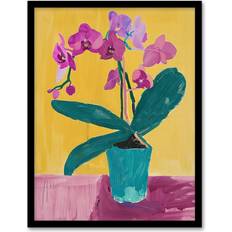 ARTERY8 Orchid Flower Pot Orange Lilac Green A4 Framed Art