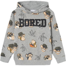 Name It Kid's Bored Monkey Hoodie - Grey Melange