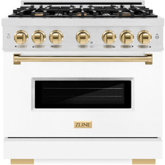 Ranges ZLINE Autograph 36 Inch Classic Dual Fuel Range Stainless Steel, White, Gold