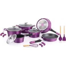 Royalty Line Cuisson Complète Effet Marbre 17 Pièces Tous Feux Violet Batterie de cuisine avec couvercle 13 Pièces