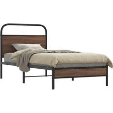 vidaXL Bed Frame Single 107x203 cm Brown Oak/Steel