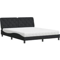 160 cm - 200 cm Betten-Sets vidaXL Bett Mit Matratze Schwarz 160x200 cm Samt Betten-Sets