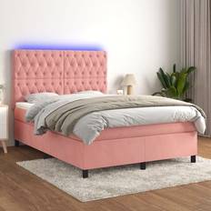 vidaXL Ramsäng Med Madrass Rosa & LED 140x200 cm Sammet Kontinentalsäng