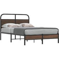 vidaXL Double Bed Frame 140x200 cm Brown Oak/Steel