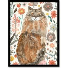 ARTERY8 Cat Lover Maine Coon Folk Black Framed Art 21x29.7cm