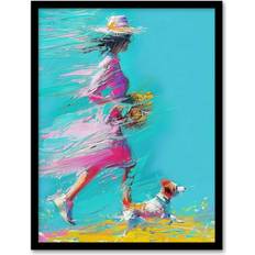 ARTERY8 Woman Pet Windy Walk Dog Lover Black Framed Art 23.4x32.3cm