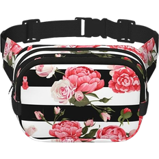 Jejea Fanny Pack Cross Body Waist Bag - Black/White/Striped Flowers Print