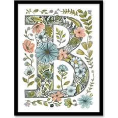 ARTERY8 Letter B Flowers Nature Leaves Black Framed Art 23.4x32.3cm