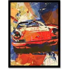 ARTERY8 Red Sports Car Racing Race Car Man Cave Black Framed Art 23.4x32.3cm