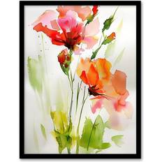 ARTERY8 Abstract Flowers Watercolour Painting Black Framed Art 30.5x40.6cm