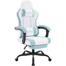 Mesh Fabric Racing Office Chair White Blue