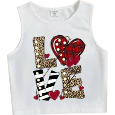 Shein Tween Girl Casual Simple Love Print Sleeveless Round Neck Tank Top Summer