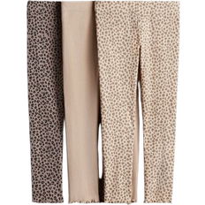 Leggings - Mädchen Hosen H&M Ribbed Cotton Leggings 3-pack - Beige/Leopard-Print (1247932006)