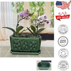 Pots, Plants & Cultivation 10 Inch Rectangle Ceramic Orchid Pots with Holes
