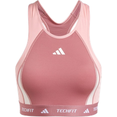 adidas Techfit Medium-Support High-Neck Colorblock Bra - Preloved Crimson