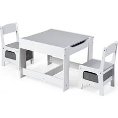 Costway Kids Table Chairs Set with Storage Boxes Blackboard Whiteboard Drawing