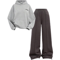 Shein 2pcs/Set Casual Versatile School Sports Gray Hoodie Sweatshirt Set For Teen Girls