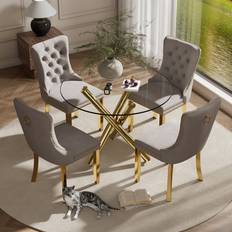 Gold Dining Sets House of Hampton W111015335 Clear/Gray/Gold Dining Set 39.4" 5pcs