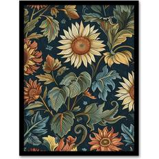 ARTERY8 Sunflowers Leaves Classic Vintage Black Framed Art 23.4x32.3cm