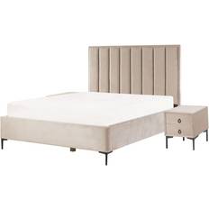 Beige Betten-Sets Beliani Bett mit 2 Nachttischen Taupe 160x200 cm Betten-Sets