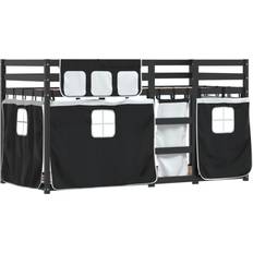Lits Superposés vidaXL Stapelbed Met Gordijnen 90x200 cm Grenenhout Wit Zwart Lit Superposé