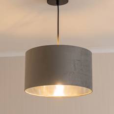 ValueLights Reni Medium Grey Velvet with Chrome Inner Ceiling Lamp Shade