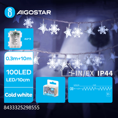 Aigostar Lamper Aigostar 10m Kold Hvid Batteri 100 LED 8 Lysspil Lyskæde