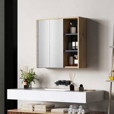 Brown Bathroom Furniture on sale Homcom Wall-Mounted Mirrored Bathroom Cabinet with Shelves