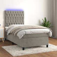 Bed-in-a-Box Senge & Madrasser vidaXL Kontinentalseng med LED-lys 90x200 cm fløjl Lysegrå